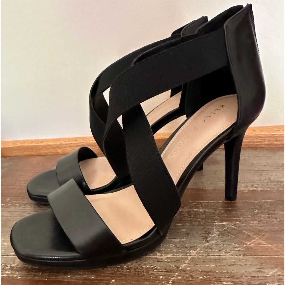 Kelly & Katie high heel strappy black 8M new unworn zipper back elastic strap - Picture 5 of 10